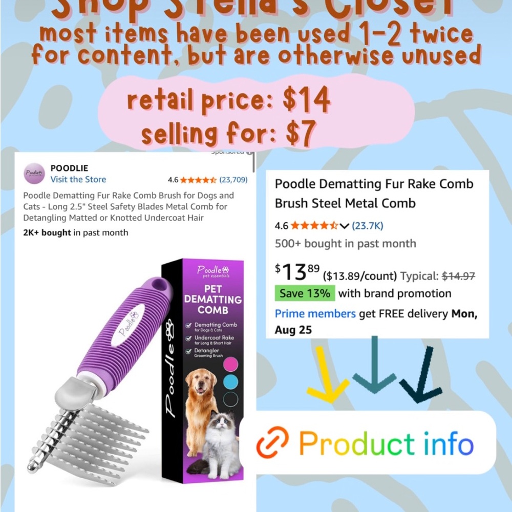 Pet Dematting Comb for Dogs - Purple
